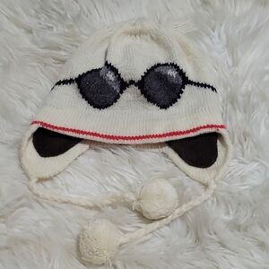 Kate Spade Women's Wool Polar Fleece White Knit Hat with Black Sunglasses Design